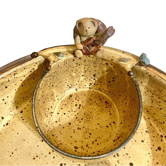 Hand Made Studio Pottery Artist Signed Chip & Dip Platter Bear Playing Guitar - Picture 6 of 12